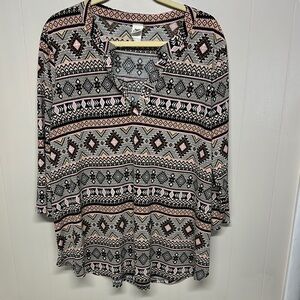 Sew In Love Pink and Brown Graphic Polo Blouse